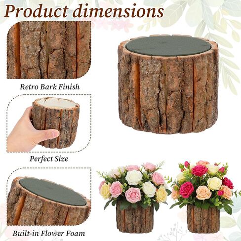 6 Pcs Wooden Vase for Centerpieces, Rustic Bark Stump Buckets Vintage Planter Pots for Garden Baby Shower Window Home Garden Wedding Party Decor in Saudi Arabia