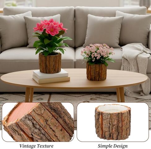 6 Pcs Wooden Vase for Centerpieces, Rustic Bark Stump Buckets Vintage Planter Pots for Garden Baby Shower Window Home Garden Wedding Party Decor in Saudi Arabia