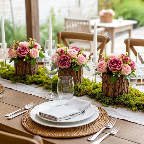 6 Pcs Wooden Vase for Centerpieces, Rustic Bark Stump Buckets Vintage Planter Pots for Garden Baby Shower Window Home Garden Wedding Party Decor in Saudi Arabia