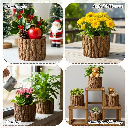 6 Pcs Wooden Vase for Centerpieces, Rustic Bark Stump Buckets Vintage Planter Pots for Garden Baby Shower Window Home Garden Wedding Party Decor in Saudi Arabia