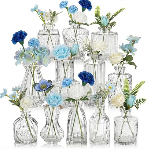 36 Pcs Artificial Flowers Table Centerpiece with Vases Colorful Wildflower Centerpieces Silk Flower Arrangement for Wedding Baby Shower Table Centerpieces Party(White Bloom,Clear) in Saudi Arabia