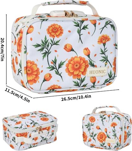 Orange Floral Travel Smell Proof Carrier Bag with 9 Small Accessories, Water-Resistant Organizers Box Case For Storing Your Products, Medicine Bag with Combination Lock, Great Gift for Friend. in Saudi Arabia