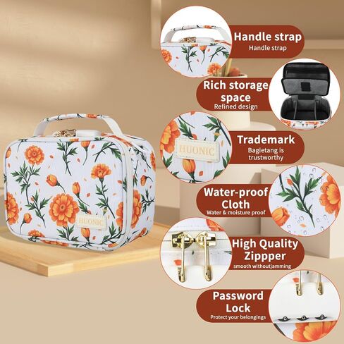 Orange Floral Travel Smell Proof Carrier Bag with 9 Small Accessories, Water-Resistant Organizers Box Case For Storing Your Products, Medicine Bag with Combination Lock, Great Gift for Friend. in Saudi Arabia