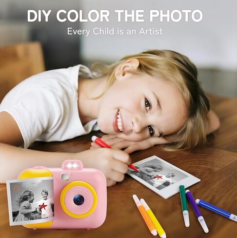 Instant Camera for Kids with 3 Roll Print Paper, 1080P HD Kids Cameras Instant Print Camera with 32GB SD Card, Kid Toys for Ages 5-7, Birthday for Girls Age 8-10 in Kuwait