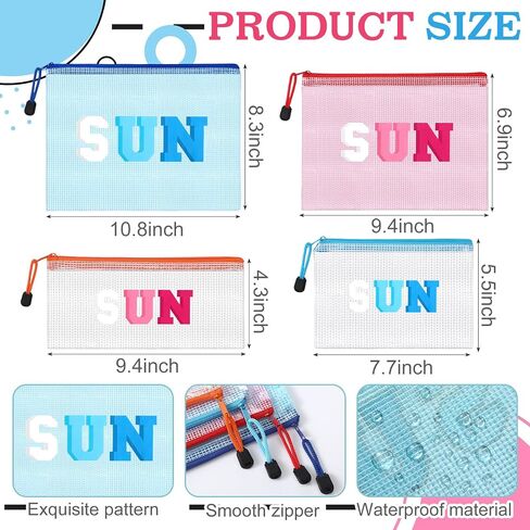 4 Pcs Beach Pouch Sunscreen Bag for Beach Pool Waterproof Zipper Pouches Bulk Clear Sun Makeup Pouches Summer Travel Toiletry Storage Women Gifts for Cosmetic Accessories in Kuwait