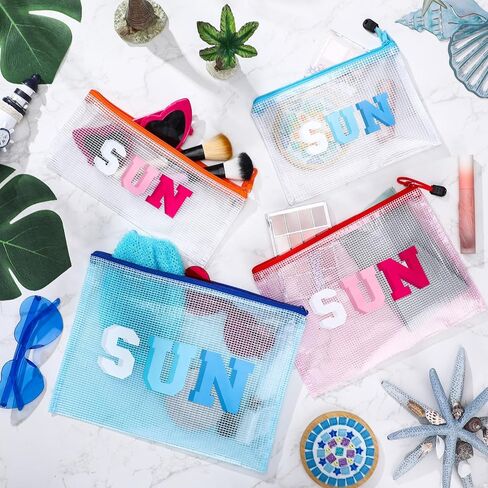 4 Pcs Beach Pouch Sunscreen Bag for Beach Pool Waterproof Zipper Pouches Bulk Clear Sun Makeup Pouches Summer Travel Toiletry Storage Women Gifts for Cosmetic Accessories in Kuwait