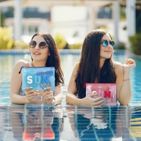 4 Pcs Beach Pouch Sunscreen Bag for Beach Pool Waterproof Zipper Pouches Bulk Clear Sun Makeup Pouches Summer Travel Toiletry Storage Women Gifts for Cosmetic Accessories in Kuwait