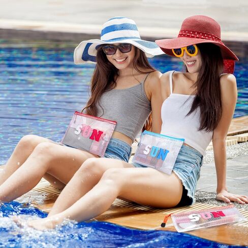 4 Pcs Beach Pouch Sunscreen Bag for Beach Pool Waterproof Zipper Pouches Bulk Clear Sun Makeup Pouches Summer Travel Toiletry Storage Women Gifts for Cosmetic Accessories in Kuwait