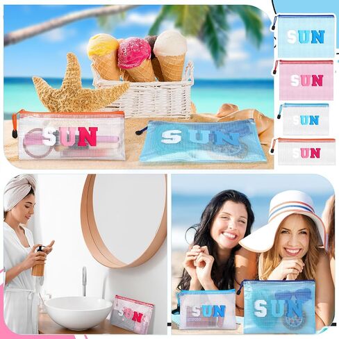 4 Pcs Beach Pouch Sunscreen Bag for Beach Pool Waterproof Zipper Pouches Bulk Clear Sun Makeup Pouches Summer Travel Toiletry Storage Women Gifts for Cosmetic Accessories in Kuwait