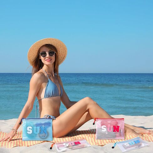 4 Pcs Beach Pouch Sunscreen Bag for Beach Pool Waterproof Zipper Pouches Bulk Clear Sun Makeup Pouches Summer Travel Toiletry Storage Women Gifts for Cosmetic Accessories in Kuwait