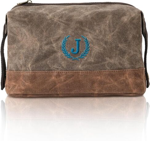 Personalized Toiletry Bag Groomsmen Gifts Mens Birthday Gift Ideas, Waxed Canvas Travel Dopp Kit Monogrammed Initial Embroidery, Waterproof Shaving Case for Road Trip Weekend Camping Hiking Letter J in Saudi Arabia