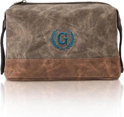 Personalized Toiletry Bag Groomsmen Gifts Mens Birthday Gift Ideas, Waxed Canvas Travel Dopp Kit Monogrammed Initial Embroidery, Waterproof Shaving Case for Road Trip Weekend Camping Hiking Letter J in Kuwait