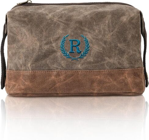 Personalized Toiletry Bag Groomsmen Gifts Mens Birthday Gift Ideas, Waxed Canvas Travel Dopp Kit Monogrammed Initial Embroidery, Waterproof Shaving Case for Road Trip Weekend Camping Hiking Letter J in Kuwait