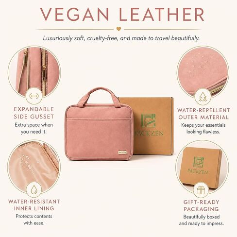 Pink Hanging Travel Toiletry Bag for Women, Large Makeup Bag and Cosmetic Organizer, Soft-touch Vegan Leather, TSA Approved Clear Pouch, Gifts for Women in Kuwait