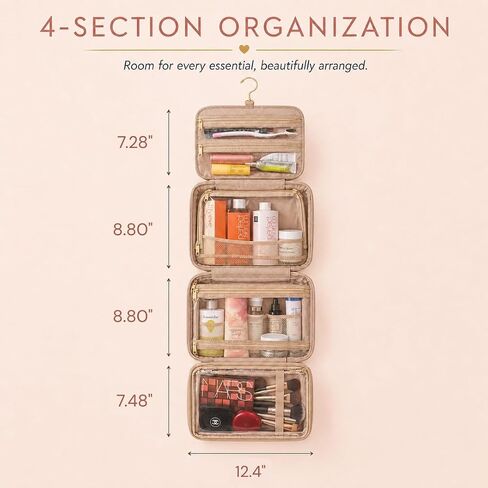 Pink Hanging Travel Toiletry Bag for Women, Large Makeup Bag and Cosmetic Organizer, Soft-touch Vegan Leather, TSA Approved Clear Pouch, Gifts for Women in Kuwait
