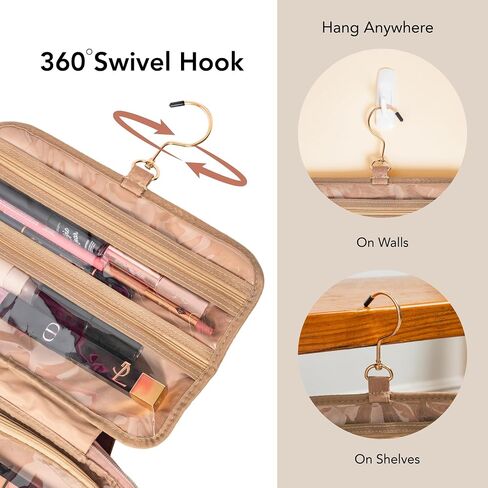 Pink Hanging Travel Toiletry Bag for Women, Large Makeup Bag and Cosmetic Organizer, Soft-touch Vegan Leather, TSA Approved Clear Pouch, Gifts for Women in Kuwait
