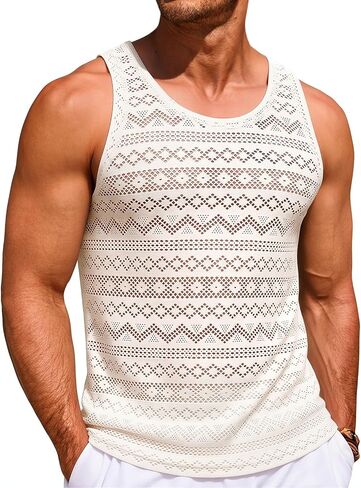 Runcati Men's Sleeveless Mesh Sheer Tank Tops Sexy Muscle Athletic Crewneck Shirts in Kuwait