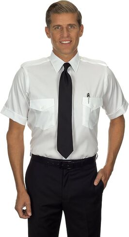 Van Heusen Men's 100% Cotton Non-Iron Aviator Pilot Shirt - Short Sleeve, White, 20 in Kuwait