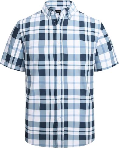 Alex Vando Mens Big Plaid Button Down Shirts Wrinkle Free 4-Way Stretch Print Business Casual Shirt in Saudi Arabia
