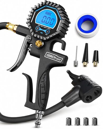 Digital Tire Pressure Gauge with Inflator, Improved Leaks Protection, 200PSI Air Chuck and Compressor Accessories, Extended Hose with 360° Air Chuck in Kuwait