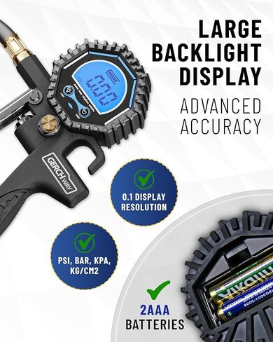 Digital Tire Pressure Gauge with Inflator, Improved Leaks Protection, 200PSI Air Chuck and Compressor Accessories, Extended Hose with 360° Air Chuck in Kuwait