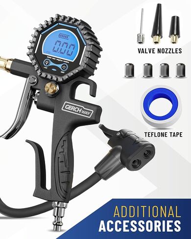 Digital Tire Pressure Gauge with Inflator, Improved Leaks Protection, 200PSI Air Chuck and Compressor Accessories, Extended Hose with 360° Air Chuck in Kuwait