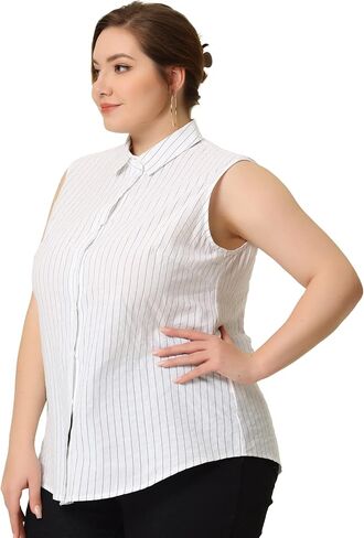 Agnes Orinda Women's Plus Size Sleeveless Top Summer Casual Office Button Down Tank Tops Shirts in Kuwait