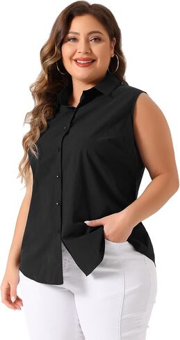 Agnes Orinda Women's Plus Size Sleeveless Top Summer Casual Office Button Down Tank Tops Shirts in Kuwait
