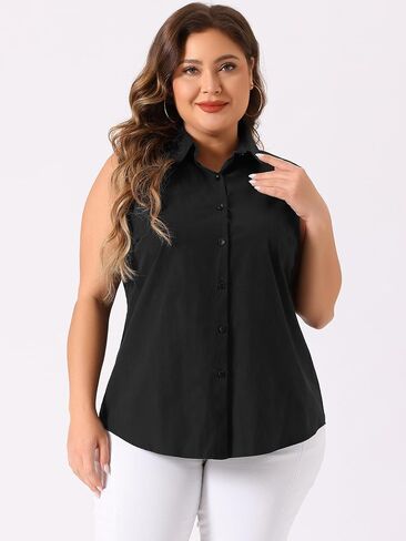 Agnes Orinda Women's Plus Size Sleeveless Top Summer Casual Office Button Down Tank Tops Shirts in Kuwait