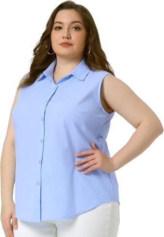 Agnes Orinda Women's Plus Size Sleeveless Top Summer Casual Office Button Down Tank Tops Shirts in Kuwait