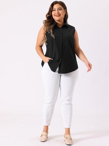 Agnes Orinda Women's Plus Size Sleeveless Top Summer Casual Office Button Down Tank Tops Shirts in Kuwait