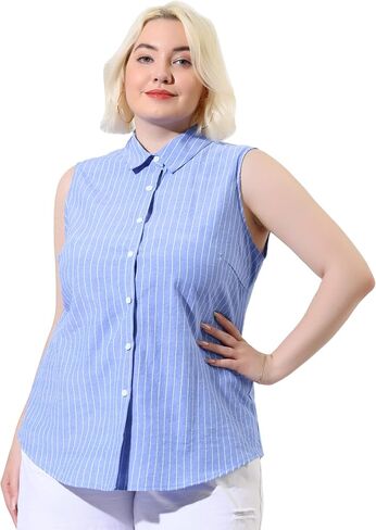 Agnes Orinda Women's Plus Size Sleeveless Top Summer Casual Office Button Down Tank Tops Shirts in Kuwait