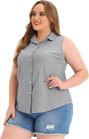 Agnes Orinda Women's Plus Size Sleeveless Top Summer Casual Office Button Down Tank Tops Shirts in Kuwait