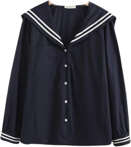 BAIMORE Women's JK Uniform Blouse Sailor Collar Striped Long Sleeve Button Down Loose Shirt in Saudi Arabia