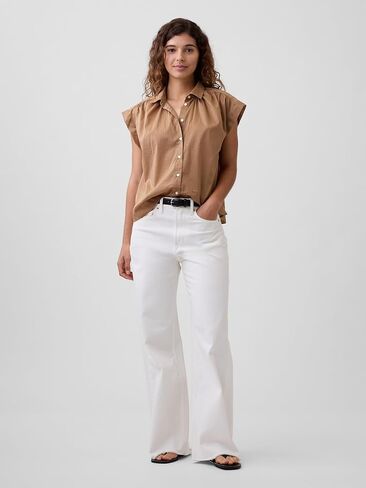 GAP Women's Short Sleeve Collared Woven Shirt in Kuwait