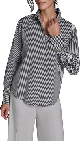 BCBG Womens Long Sleeve Button Down Shirt with Rhinestone Cuffs in Saudi Arabia