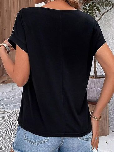 Flamingals Women's Sexy Round Neck Short Sleeve Lace Hollow Out Going Out Work Blouse Top in Kuwait