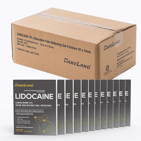 CARELAND 4% Lidocaine Gel Patches, 72 Count | Maximum Strength Pain Relief Patches for Muscle Relief in Neck Knee Back and Shoulders | Unscented Numbing Patch for Soothing Nerves, Joints in Kuwait