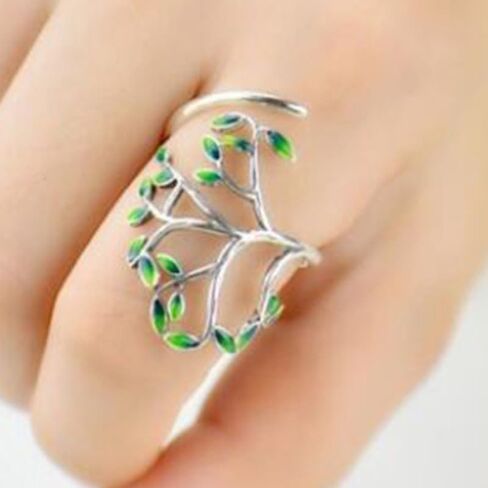 Creative Open Adjustable Green Enamel Branch Leaf Rings for Women Daily Party Casual Rings Jewelry in Kuwait
