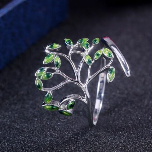 Creative Open Adjustable Green Enamel Branch Leaf Rings for Women Daily Party Casual Rings Jewelry in Kuwait