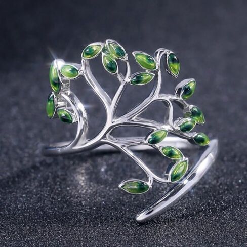 Creative Open Adjustable Green Enamel Branch Leaf Rings for Women Daily Party Casual Rings Jewelry in Kuwait