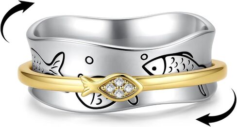 Swim Against the Current Ring 8# | Silver Inspirational Jewelry, Anxiety Spinner Fidget Ring, Mindfulness Graduation Gift for Women, Support Daily Wear in Saudi Arabia