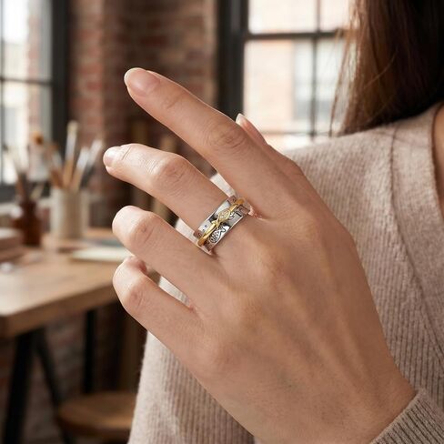 Swim Against the Current Ring 8# | Silver Inspirational Jewelry, Anxiety Spinner Fidget Ring, Mindfulness Graduation Gift for Women, Support Daily Wear in Saudi Arabia