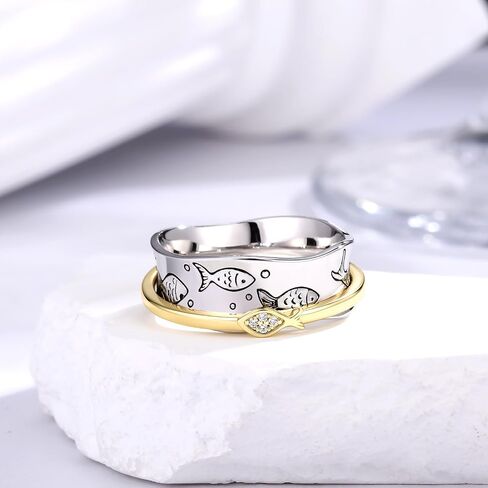 Swim Against the Current Ring 8# | Silver Inspirational Jewelry, Anxiety Spinner Fidget Ring, Mindfulness Graduation Gift for Women, Support Daily Wear in Saudi Arabia