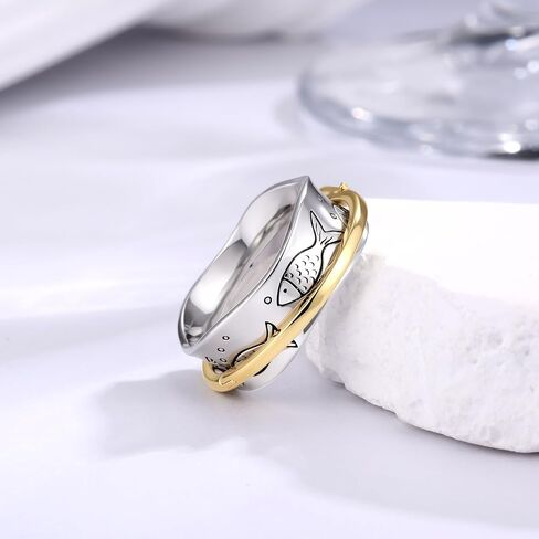 Swim Against the Current Ring 8# | Silver Inspirational Jewelry, Anxiety Spinner Fidget Ring, Mindfulness Graduation Gift for Women, Support Daily Wear in Saudi Arabia