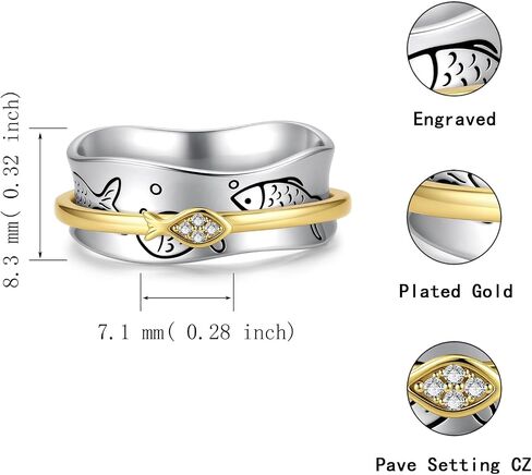 Swim Against the Current Ring 8# | Silver Inspirational Jewelry, Anxiety Spinner Fidget Ring, Mindfulness Graduation Gift for Women, Support Daily Wear in Saudi Arabia
