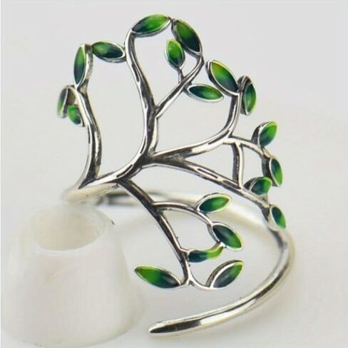 Creative Open Adjustable Green Enamel Branch Leaf Rings for Women Daily Party Casual Rings Jewelry in Kuwait