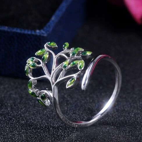 Creative Open Adjustable Green Enamel Branch Leaf Rings for Women Daily Party Casual Rings Jewelry in Kuwait