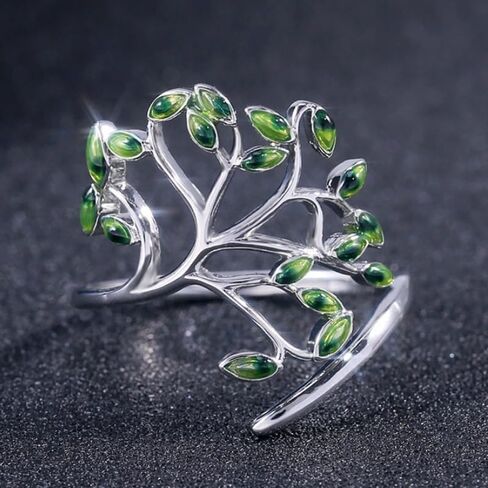 Creative Open Adjustable Green Enamel Branch Leaf Rings for Women Daily Party Casual Rings Jewelry in Kuwait