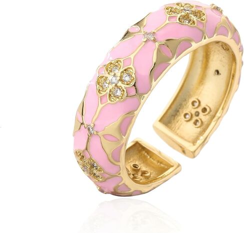 18K Gold Plated Dainty Enamel Rings For Women Flower Shape Clear CZ Zircon Brass Jewelry Birthday Gift in Saudi Arabia